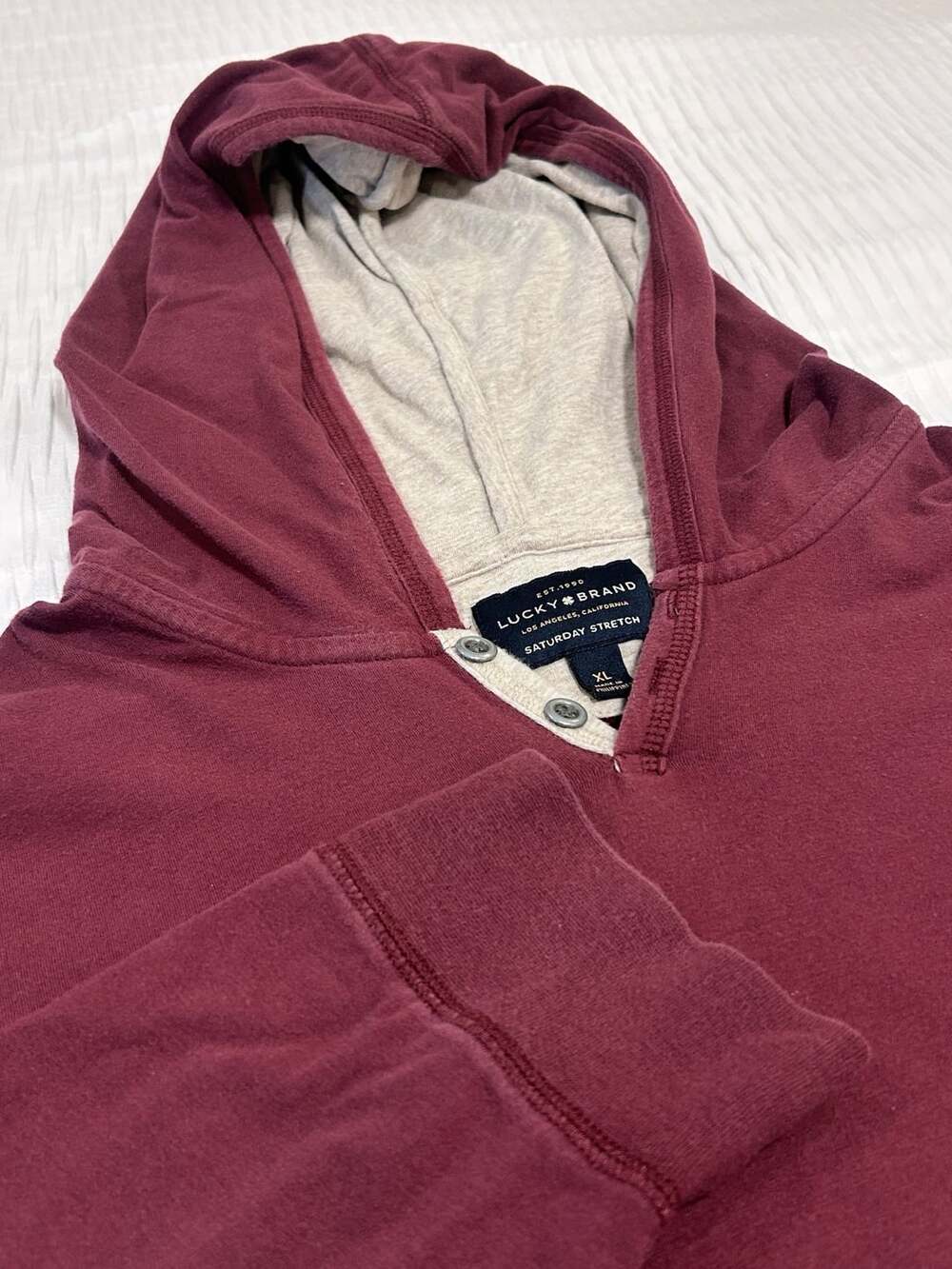 Lucky Brand Saturday Stretch Henley Hoodie Size XL Burgundy